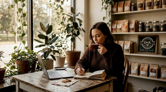 Woman comparing coffee and tea brands in café
