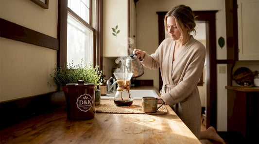 Woman starting morning coffee ritual at home