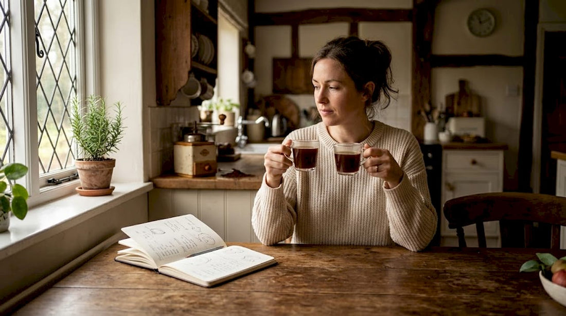 Woman tasting single origin coffee at home