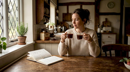 Woman tasting single origin coffee at home