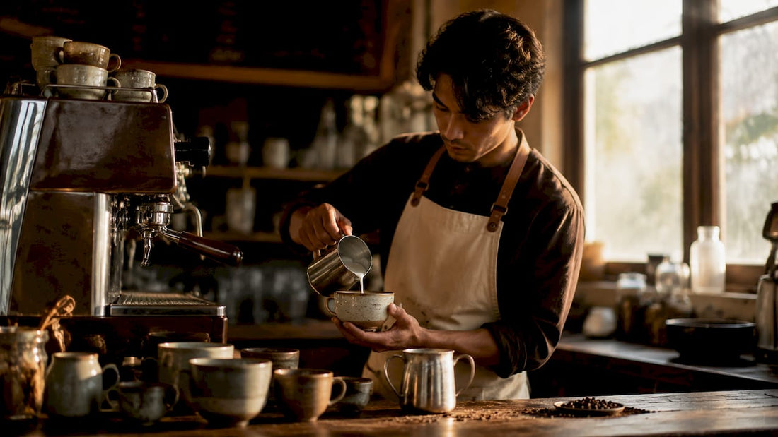 Barista preparing various espresso coffee drinks