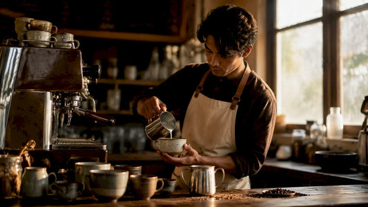 Barista preparing various espresso coffee drinks