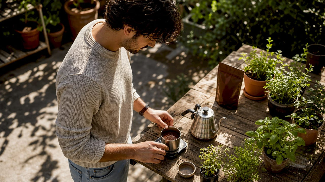 Home barista adjusting coffee brewing variables
