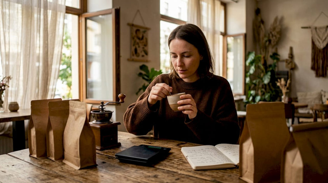 Woman tasting coffee alternatives at home