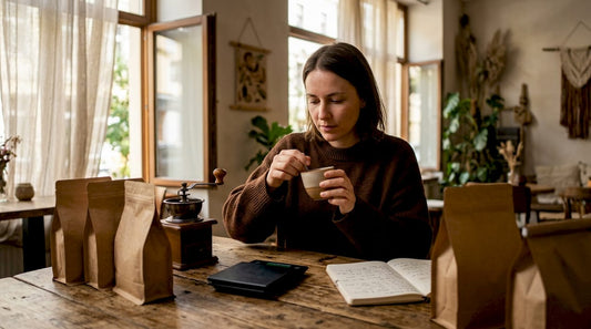 Woman tasting coffee alternatives at home
