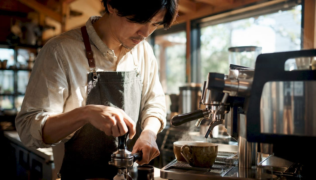 Barista brewing espresso at machine
