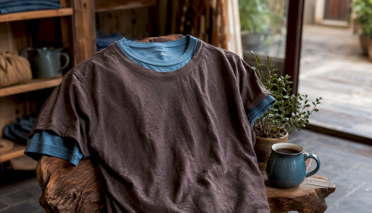 Close-up of layered tee shirts on mannequin