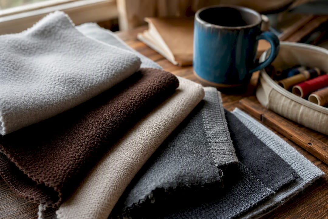Close-up of folded sweatshirt fabric swatches
