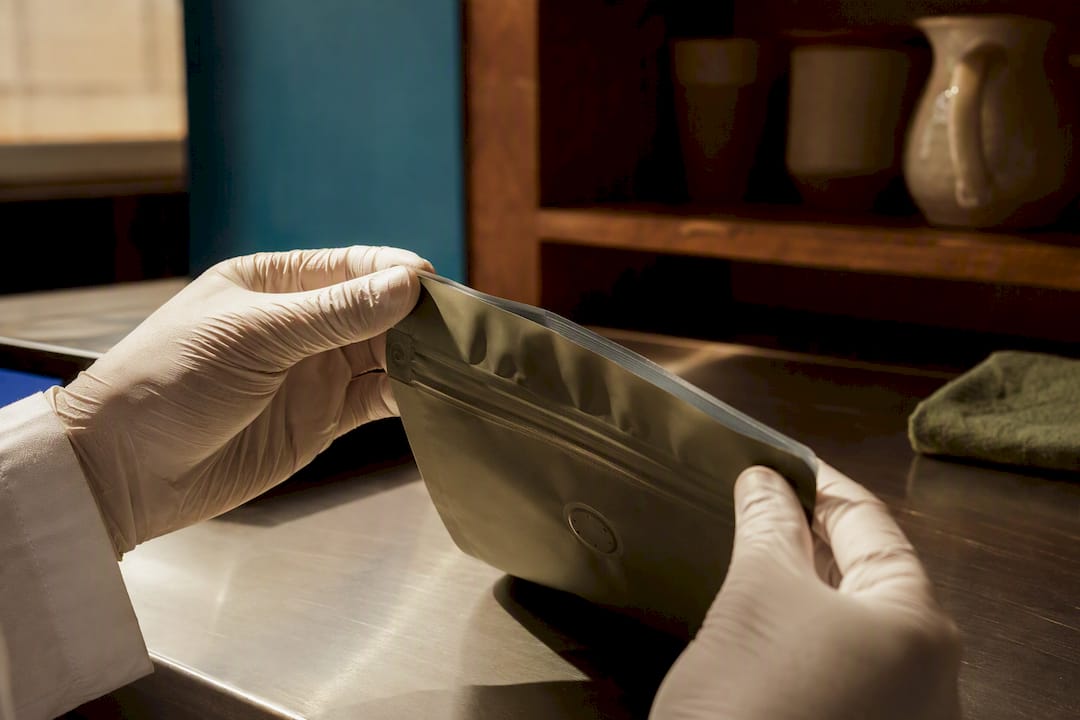 Inspecting compostable coffee pouch construction