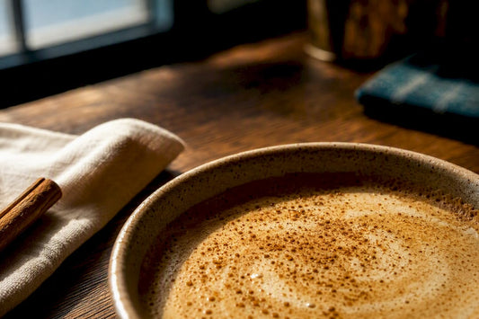 Pumpkin spice coffee in warm autumn light