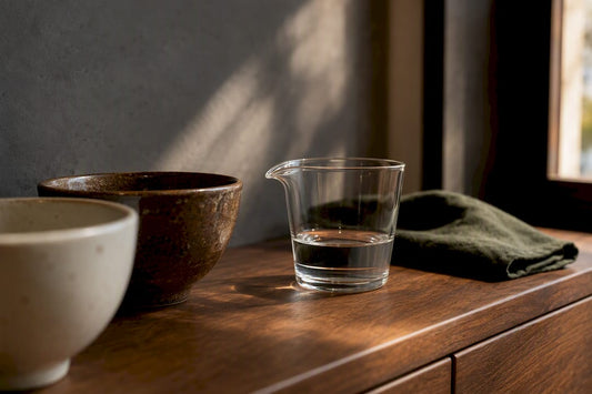 Measuring jug beside different teacup rims