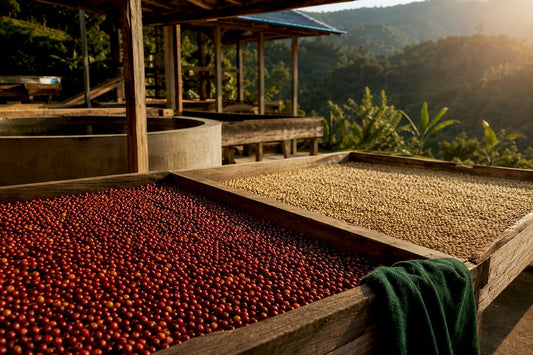 Washed and natural coffee processing side by side
