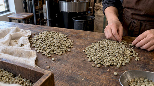 Arabica and Robusta coffee beans side by side