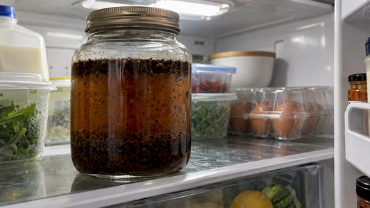 Coffee grounds steeping in a glass jar