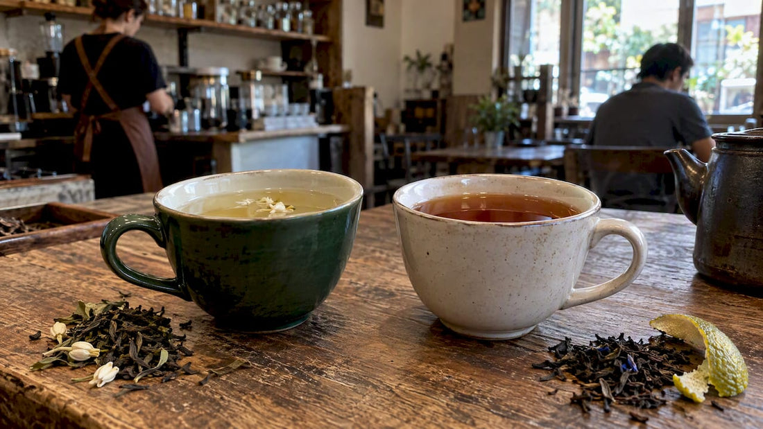 Jasmine tea and Earl Grey side by side