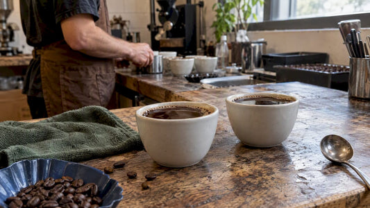 Two coffees prepared for side by side comparison