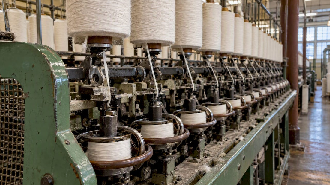 Cotton fibers moving through a ring-spinning frame